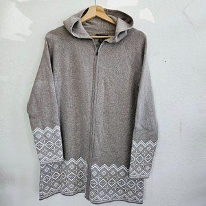 Cynthia Rowley Hip Length Zip Front Cardigan Sweater Jacket Hood Grey Aztec M